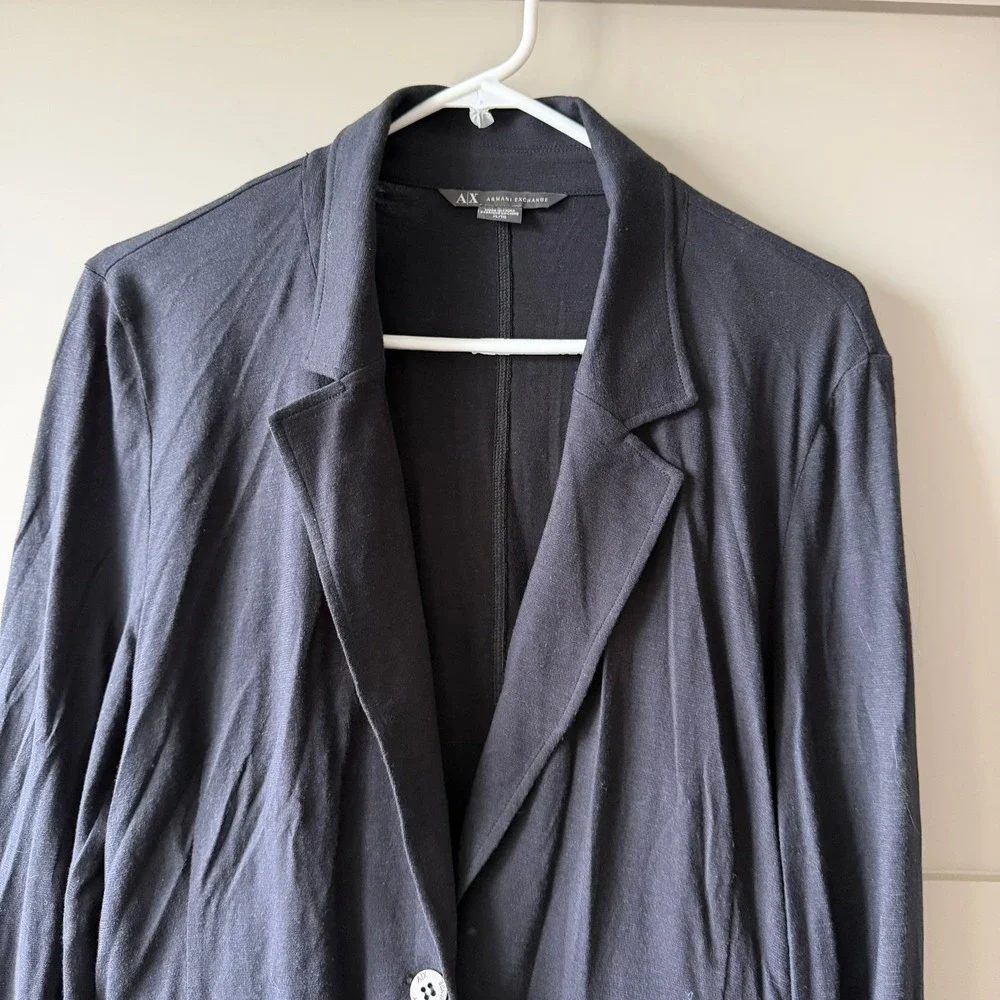 Armani Exchange Blazer Womens XL Black 100% Cotton Jersey Knit Single Button
